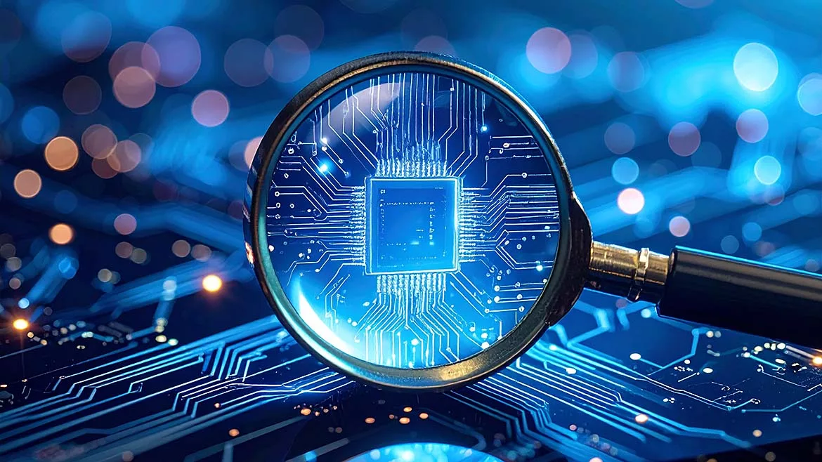 Firefly magnifying glass on a circuit board.