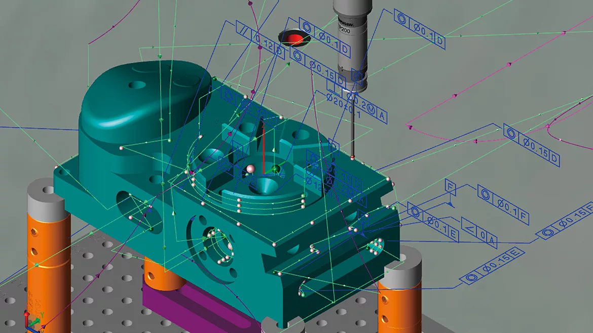 Using the proper CMM software can take into account all measurement data and generate the shortest and fastest measurement paths while minimizing stylus repositioning and changing.