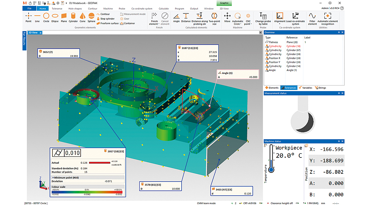 3D graphical displays can show measured components to capture the trend of deviations of a part’s components for simple visualized GD&T evaluations.