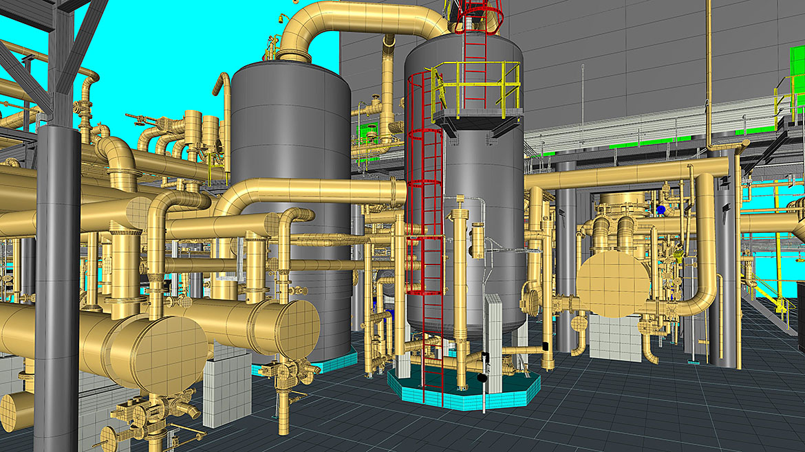 Model of refinery piping long-range scanner and modeling software.