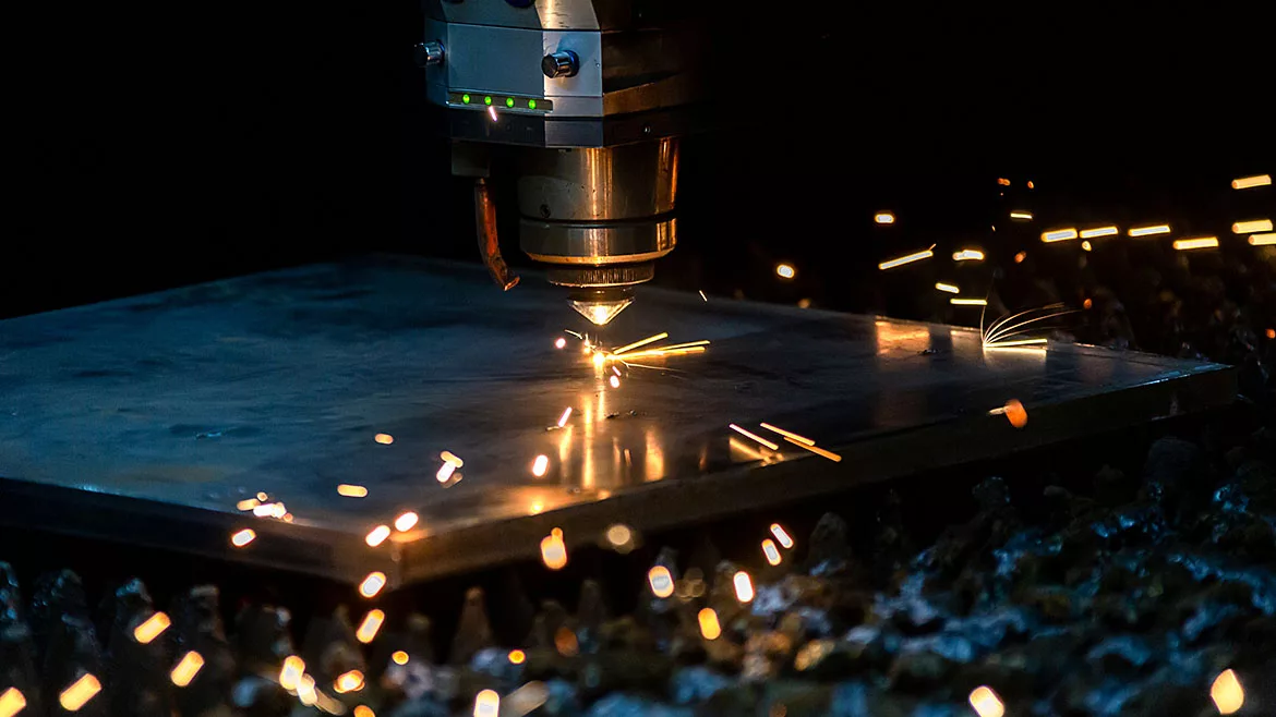 High-tech tool in operation with sparks flying.