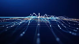 Virtual thin lines loosely covering a grid with a dark blue background.