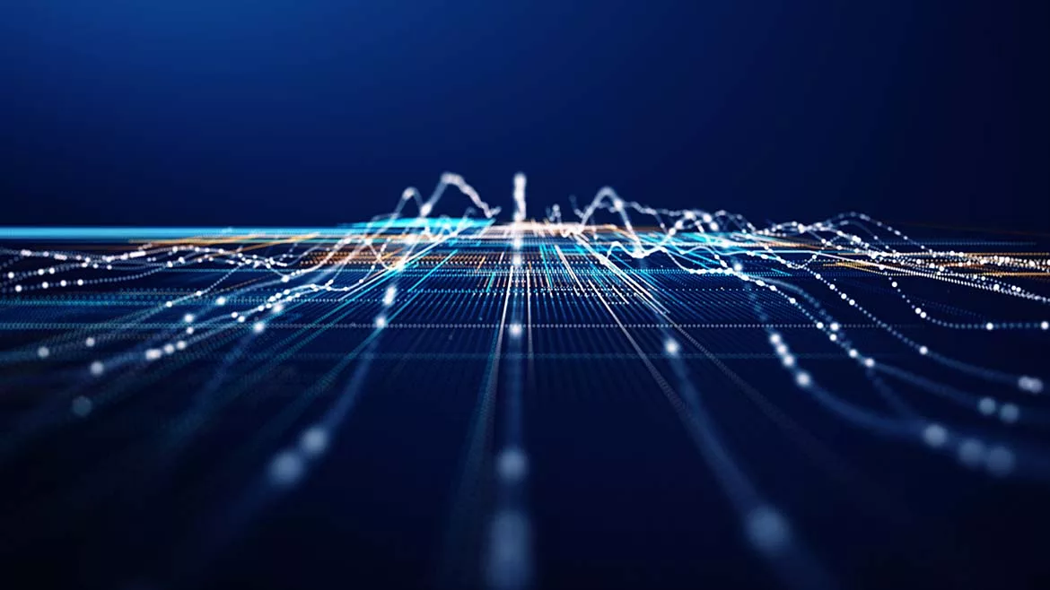 Virtual thin lines loosely covering a grid with a dark blue background.