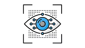 Machine vision, AI algorithm outline color icon.