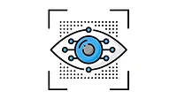 Machine vision, AI algorithm outline color icon.