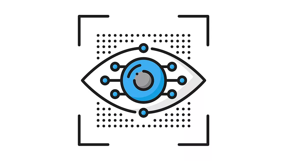 Machine vision, AI algorithm outline color icon.
