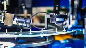 High-quality control in manufacturing optical sorting machine for fasteners nuts in product line.