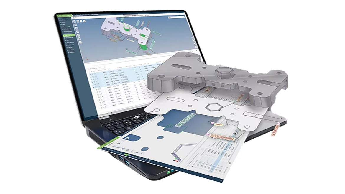 Laptop with virtual 3D floating screen over keyboard on a white background.