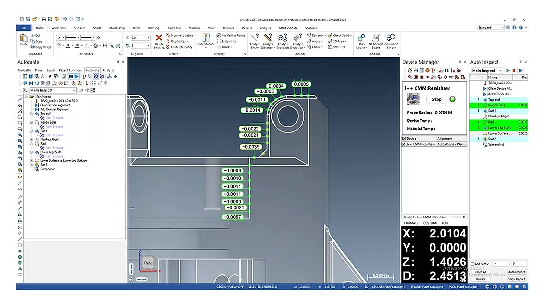 user interface for Verisurf metrology software