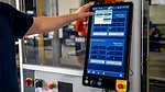 The image displays a human-machine interface (HMI) for an industrial automation system, likely used in manufacturing or logistics for tasks such as robotic palletizing