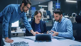 three people working together using a laptop