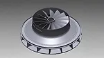 a 3D CAD model rendering of a centrifugal compressor impeller. 