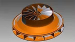 a 3D CAD model rendering of a centrifugal compressor impeller. 