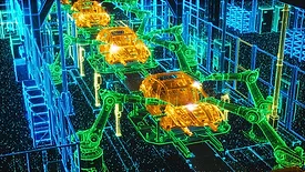a digital twin in a manufacturing setting, specifically an automotive production line