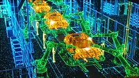 a digital twin in a manufacturing setting, specifically an automotive production line