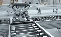 The image displays the Bosch Rexroth TS 5 roller conveyor system