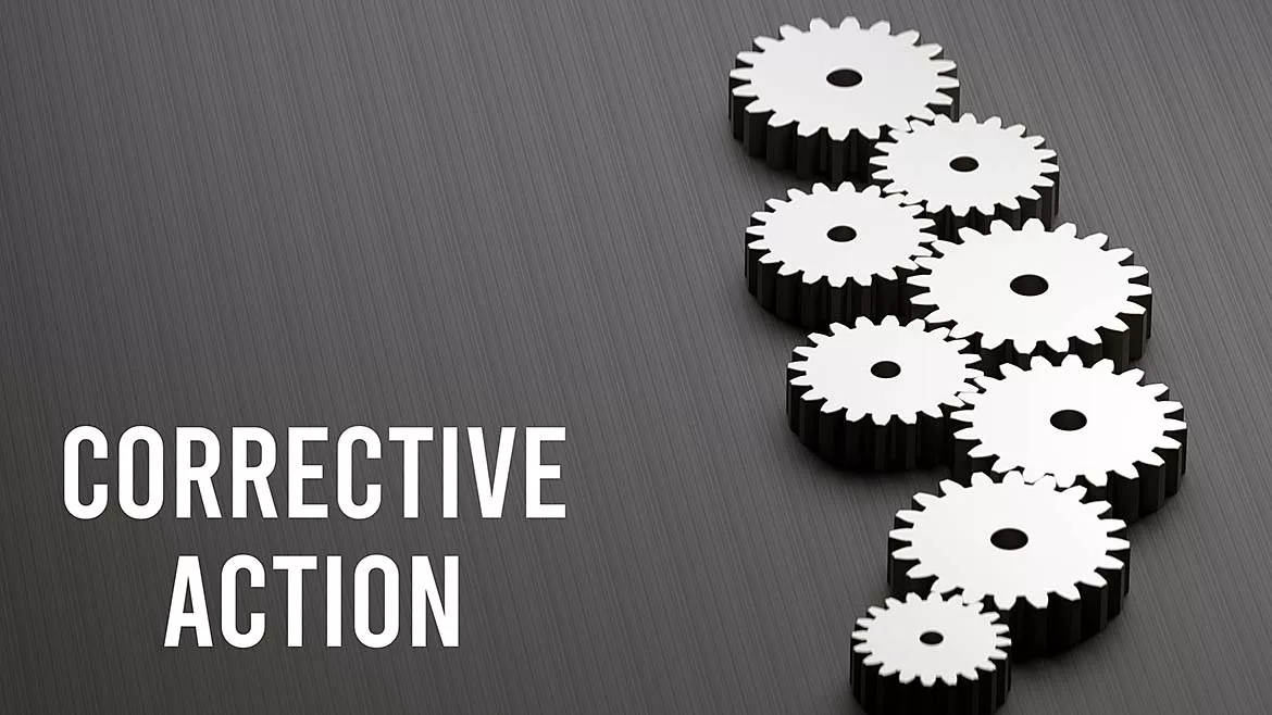The image is about "Corrective Action" in a business or quality management context