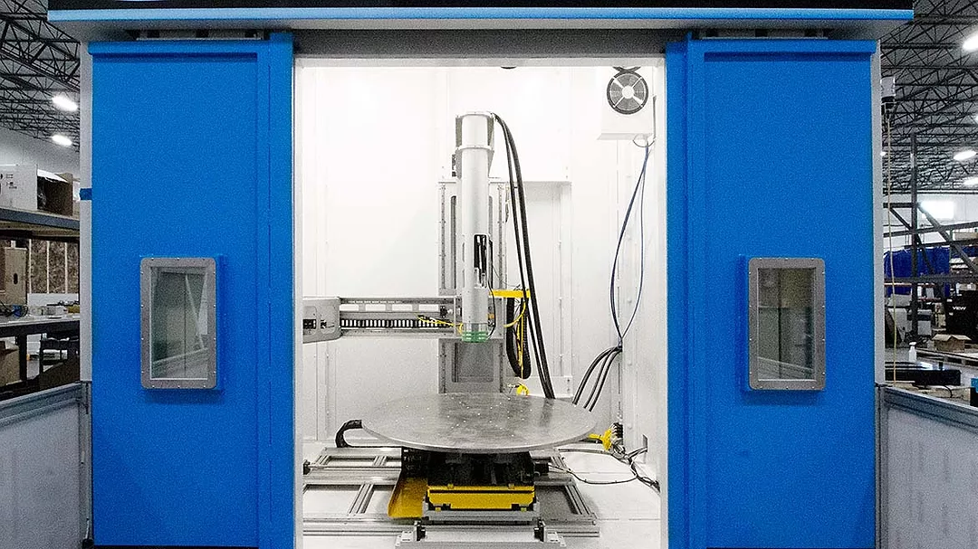 This is an industrial high pressure waterjet system, likely used for stripping or cleaning critical surfaces.