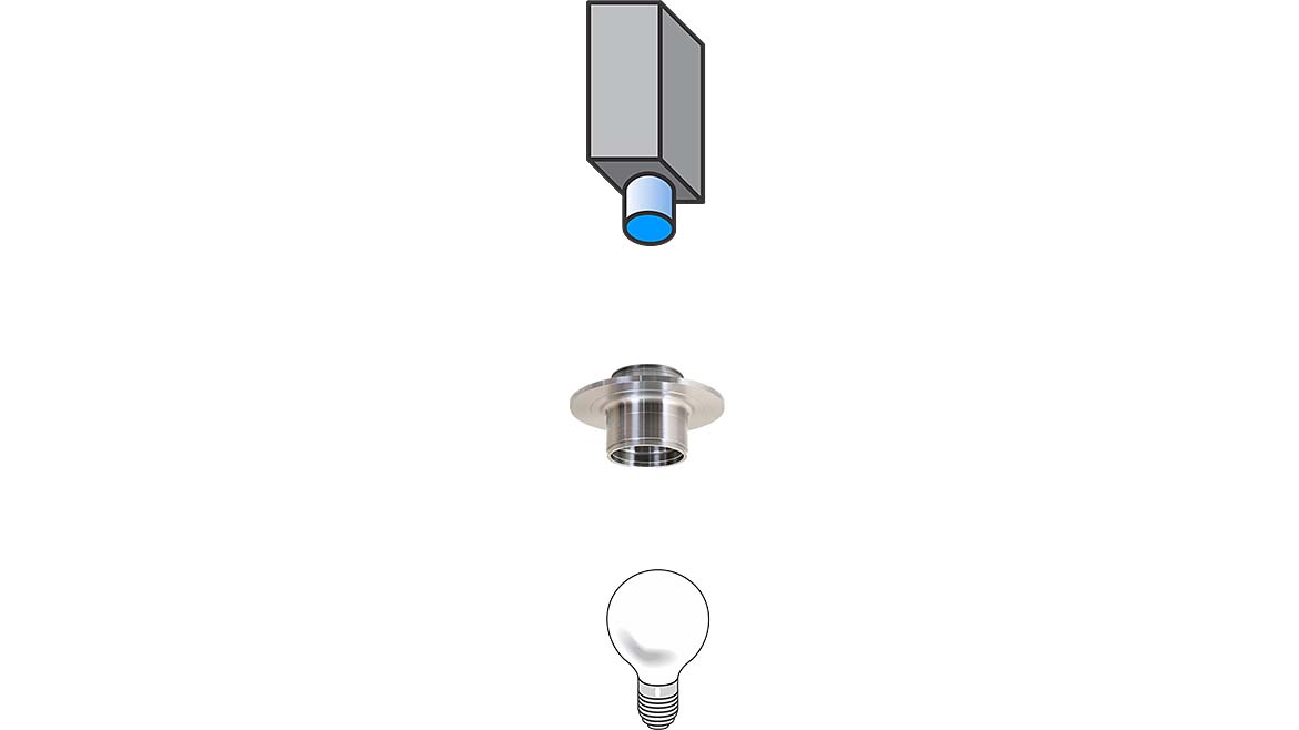 This appears to be a fiber optic downlight fitting, shown disassembled. 