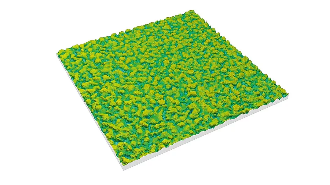 This image displays a 3D topography map of a surface, likely used for analyzing its roughness.
