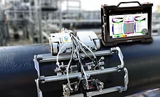 This image displays a Eddyfi Technologies Cypher portable inspection instrument alongside a scanner for non-destructive testing (NDT). 