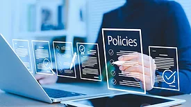 The image highlights the importance of policies and procedures in a business environment, specifically focusing on regulatory compliance and financial controls. 