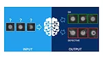 This image illustrates the concept of Automated Visual Inspection using machine learning for quality control. 