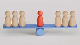 a conceptual illustration representing balance, leadership, and decision-making in a business or social context. 