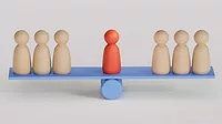 a conceptual illustration representing balance, leadership, and decision-making in a business or social context. 