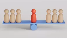 a conceptual illustration representing balance, leadership, and decision-making in a business or social context. 