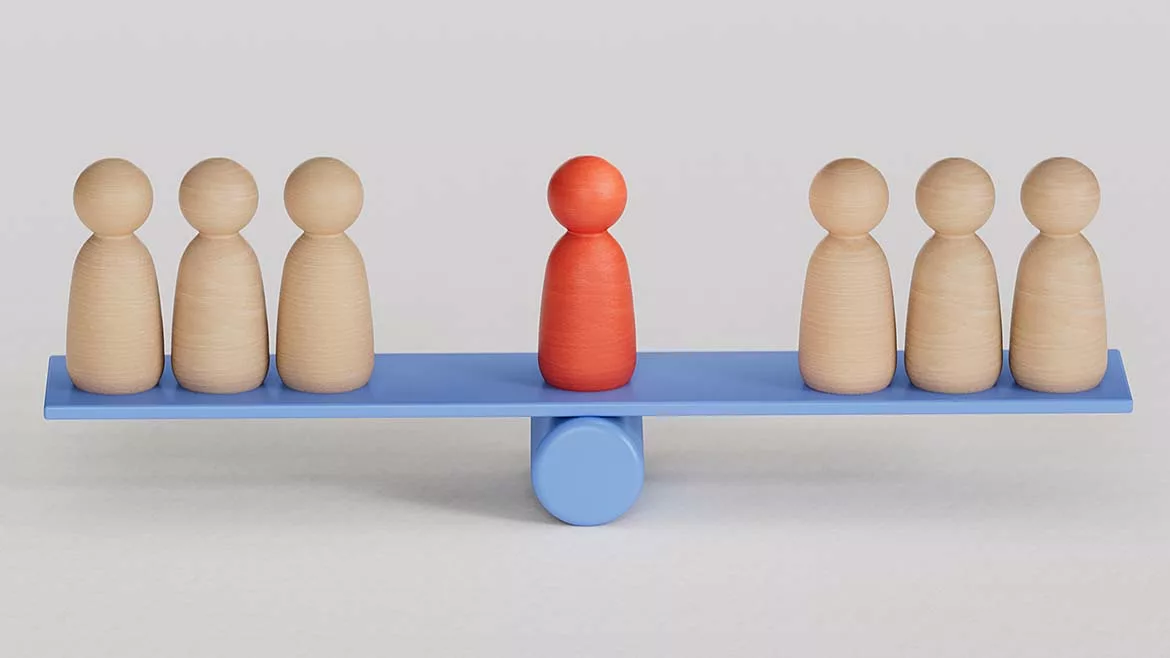 a conceptual illustration representing balance, leadership, and decision-making in a business or social context.