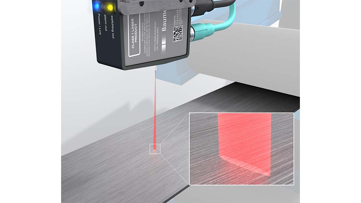 The item shown is a Baumer OM70 series laser distance sensor 