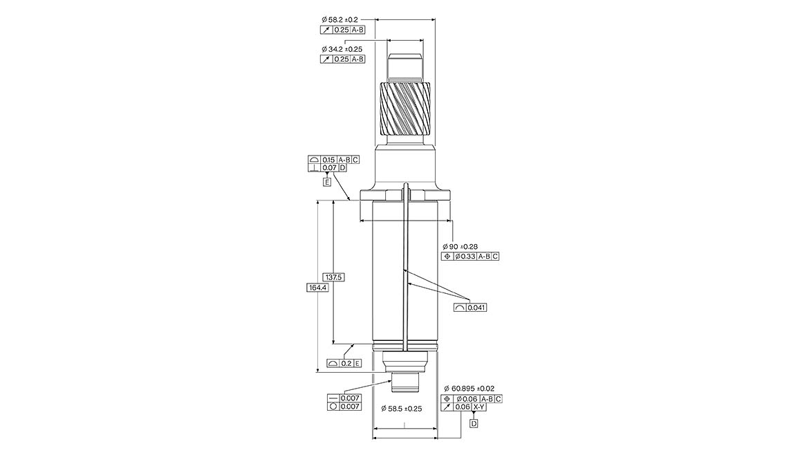 a technical engineering drawing of a mechanical shaft