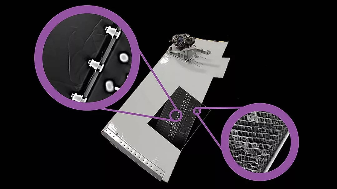 The image features the AdaptixNDE 3D X-Ray System, a portable benchtop scanning system.