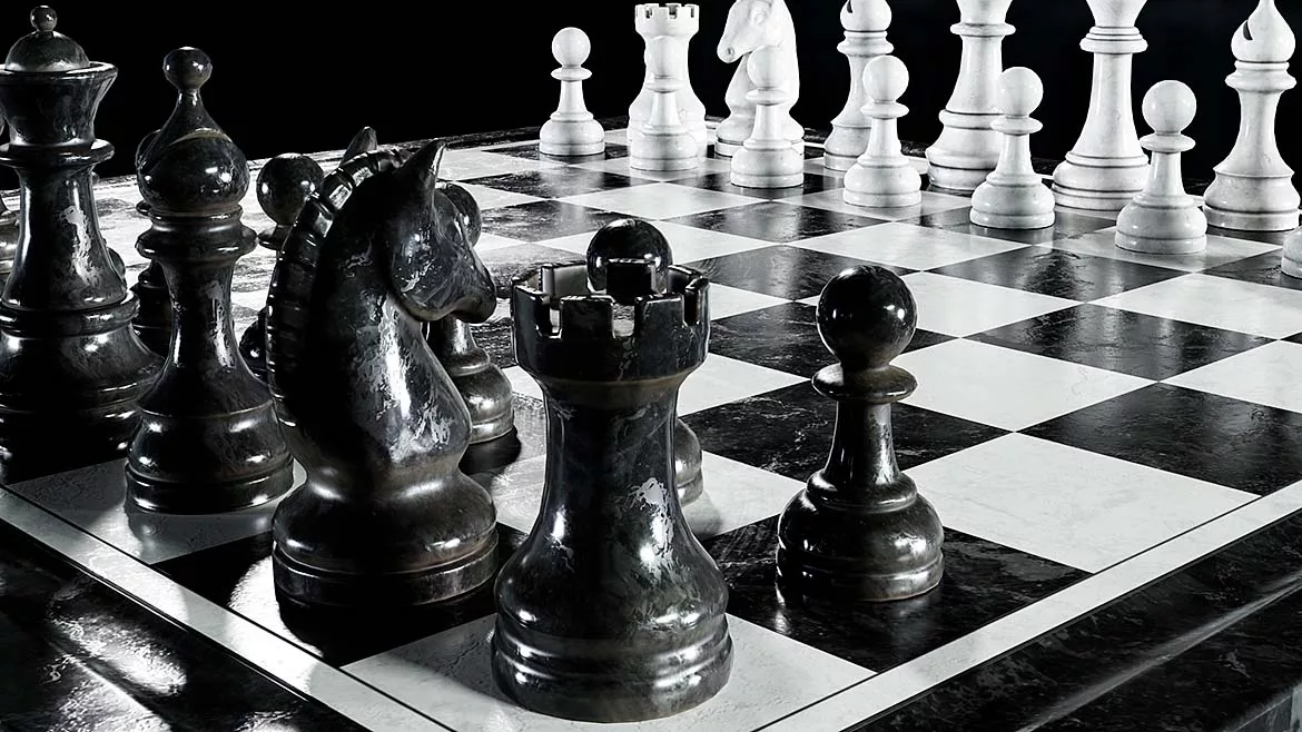 a MC Marble Cultures premium handmade marble chess set featuring high-contrast black and white stone pieces