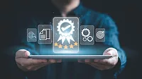 This image represents concepts related to digital quality assurance, certification, and business processes