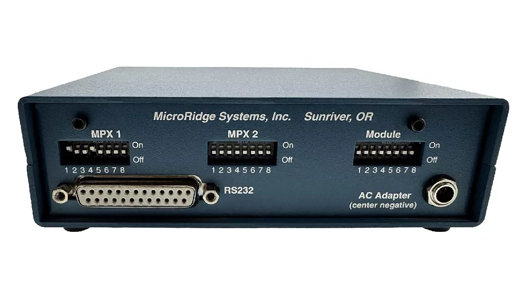 This is a MicroRidge Systems GageMux RS232 gage interface for connecting multiple measurement tools to a computer.
