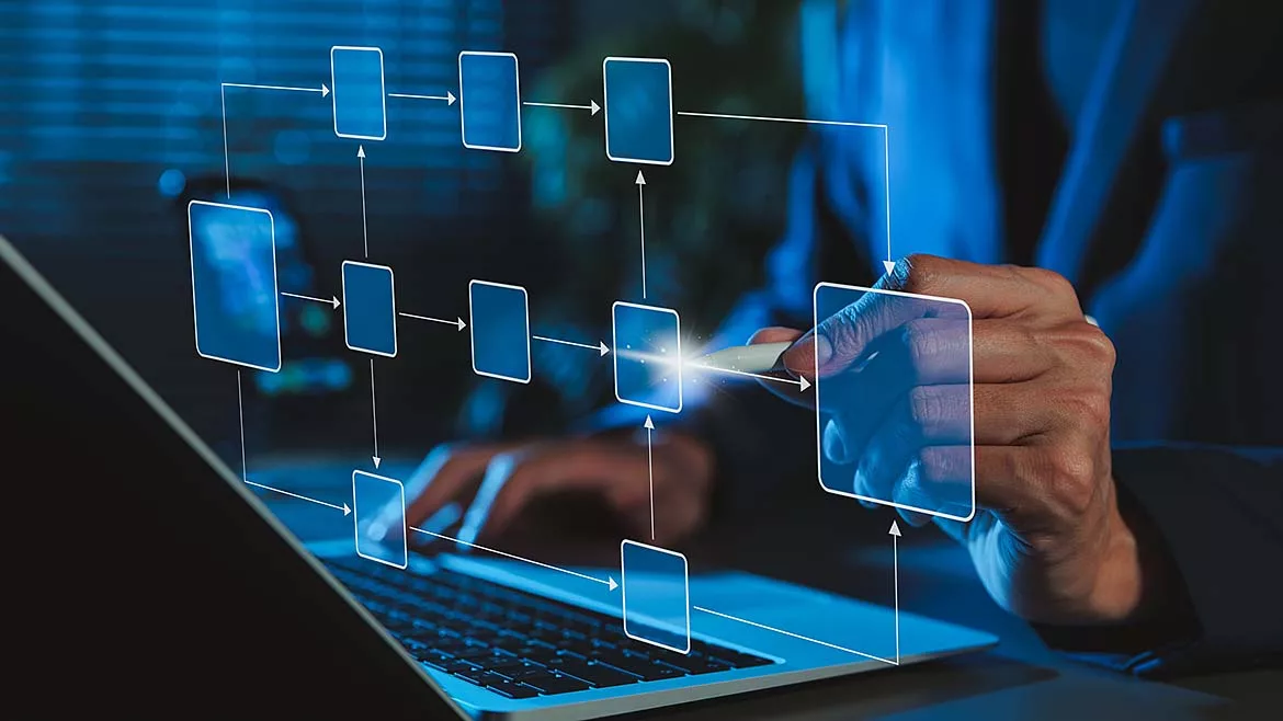 This image depicts a conceptual representation of business process mapping
