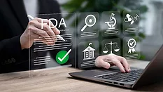 This image depicts digital representations of regulatory compliance, specifically highlighting the Food and Drug Administration (FDA) in the United States.