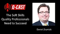 Daniel Zrymiak with Q-cast logo