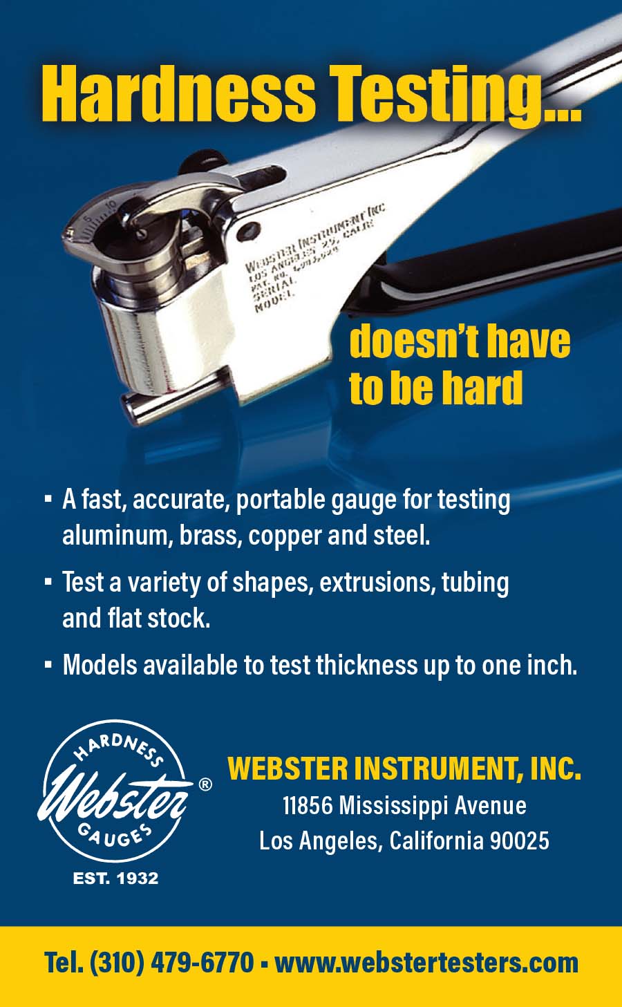 Webster Hardness Testing ad